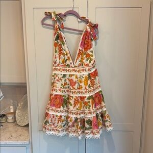 Farm Rio Floral Sleeveless Dress with Lace Trim